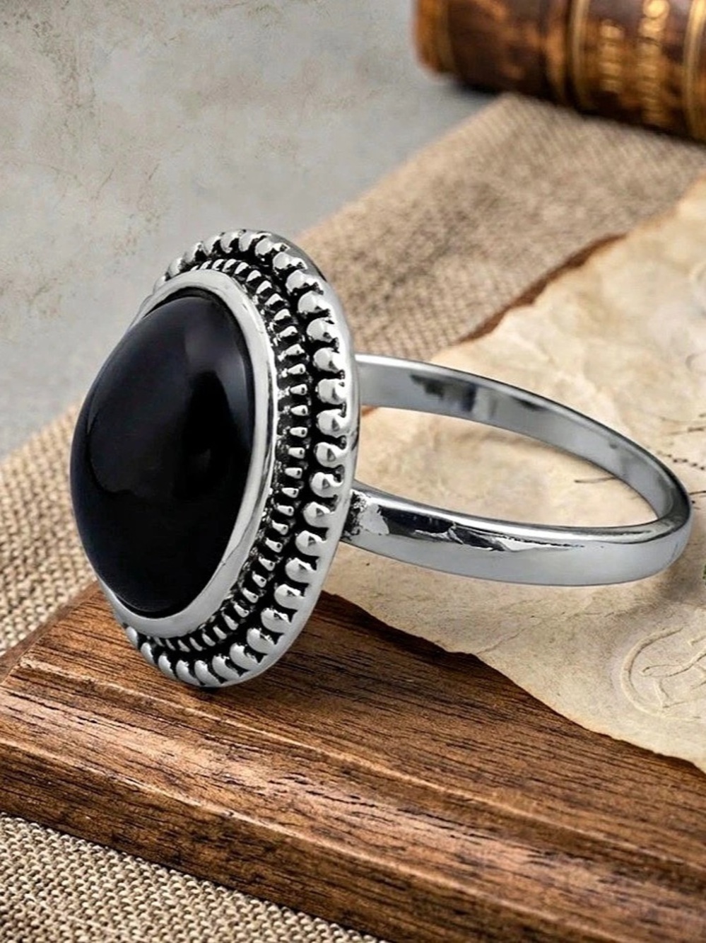 Black Oval Onyx-Style Statement Ring Like New